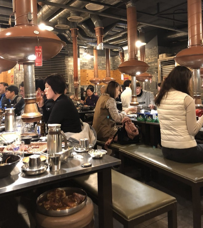 
                        #網(wǎng)紅店#大烤肉店
這家烤肉店在我們住的酒店對面，名字我不知道中文叫啥，是偶遇的一家?guī)缀醵际钱數(shù)厝巳サ睦献痔枺@家是生肉炭火烤肉，很多 韓國 人來吃，味美價廉