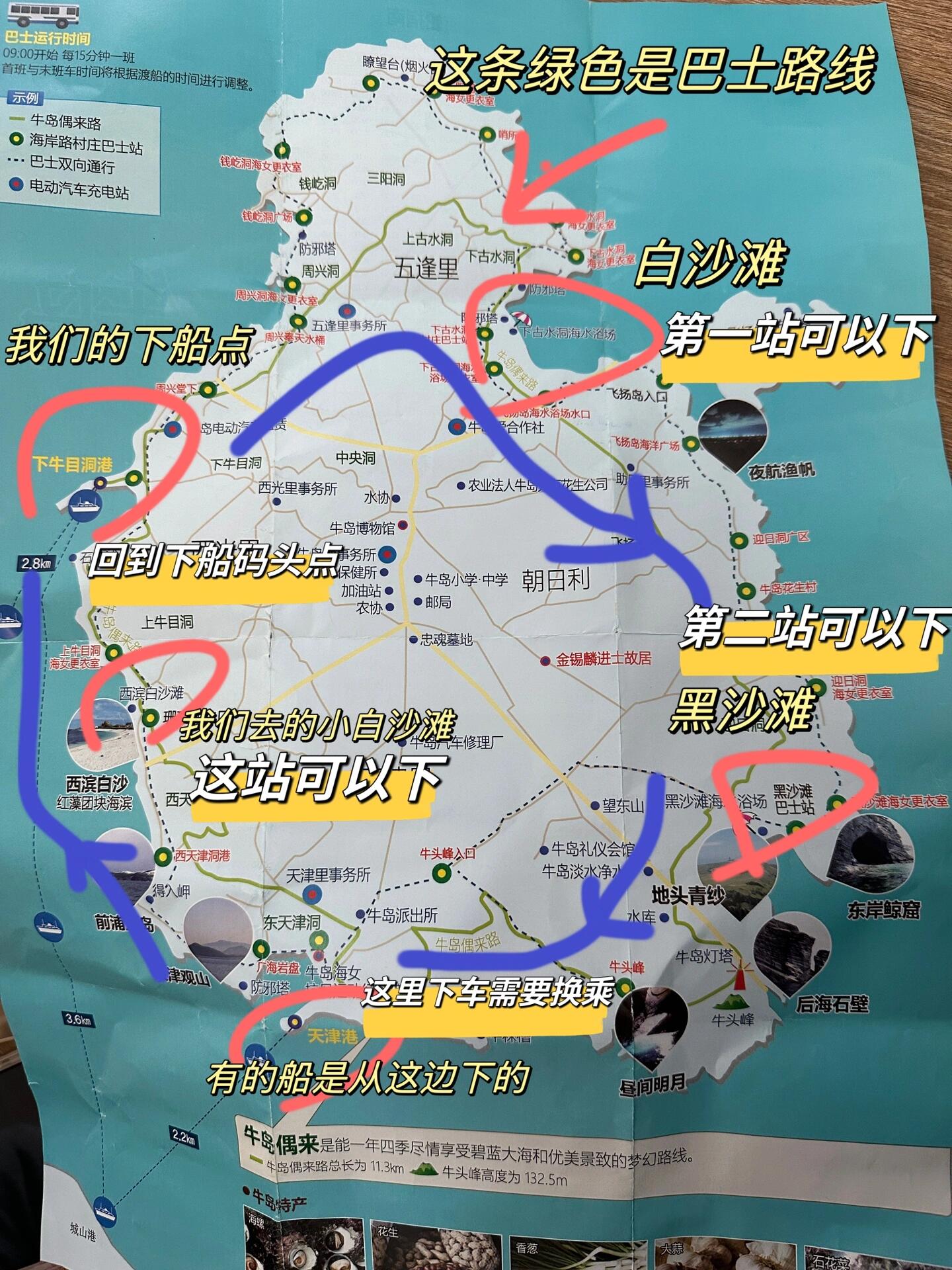 
                        四千塊吃遍玩遍????濟州島3??牛島城山涉地Day4 牛島???黑沙灘??白沙灘??城山日出峰??涉地可支??12點半出發(fā)，步行幾百米到公交站，坐336八站到公交總站轉(zhuǎn)212去牛島，大概1個半小時車程，2點40左右到達。下了公交走去白房子填寫乘船??名單，然后窗口憑護照買票，一人1w，正好坐上3點的船出海，最后一班船是6點半。下了船往右走，停放著一排老頭樂后面的綠色小房子就是環(huán)島巴士售票處，一人6k，憑票上下站，需保管好，末班車是5點半。網(wǎng)上路線攻略各有不同，地圖上綠色線是巴士線，有的船是開到天津港的，導致一開始我們看不懂地圖，為啥一下子就到白沙灘了。我們是在??下牛目洞港下船??上巴士，司機會中文說每一站的名字，偶數(shù)日順時針方向走，第一站??下古水洞浴場，看白沙灘的，不熟悉地圖路線所以錯過了沒下去，然后到??黑沙灘巴士站，山和海的風景很壯觀，拍了一會，真的很曬，但天晴海邊超美，拍完再上巴士坐到終點站??天津港，司機說要去白沙灘需要坐下一班，他真的很有趣還會唱中文歌，也特別熱情會幫你引路。等了幾分鐘再次上巴士坐到??西濱白沙灘，人很少的白色沙灘，如果沒去水洞浴場，來這里也可以，拍完以后正好坐5點20末班巴士回到??下牛目洞港。5點半左右坐船回，牛島我覺得只需要去黑白沙灘就可以了，而月汀里的白沙灘比牛島好看更多。下船??出碼頭正好6點，往左邊山坡小路走就可以去??城山日出峰，山水海景真的很震撼，我們在一個小坡上待了好久，也就是最美觀景地，前面的風景也差不多就沒往前走了。7點在一個咖啡廳附近打了車去??涉地可支，打車費7900韓元，這是唯一建議打車的地方，因為坐公交下了站要走好多路才能到景點里面需要45分鐘，但是打車只需要十幾分鐘。我們趕著去涉地可支看日落，所以就打車了，結(jié)果因為是最東邊，落日都被山擋住了。涉地可支就是爬小坡看山看海看草地，個人覺得城山最美其次涉地可支，牛島相對普通。八點多天黑下來本來想打車到最近的公交站再回市區(qū)，結(jié)果一直打不到車，可能是因為距離近不接單。還好碰到幾個美女小姐姐人特別好愿意讓我們一起拼車回市區(qū)，4w2四人分攤，這樣算下來人均打車只需要八十塊。#濟州島 #濟州島旅行 #濟州島攻略 #濟州島美食 #牛島 #城山日出峰 #涉地可支 ???????