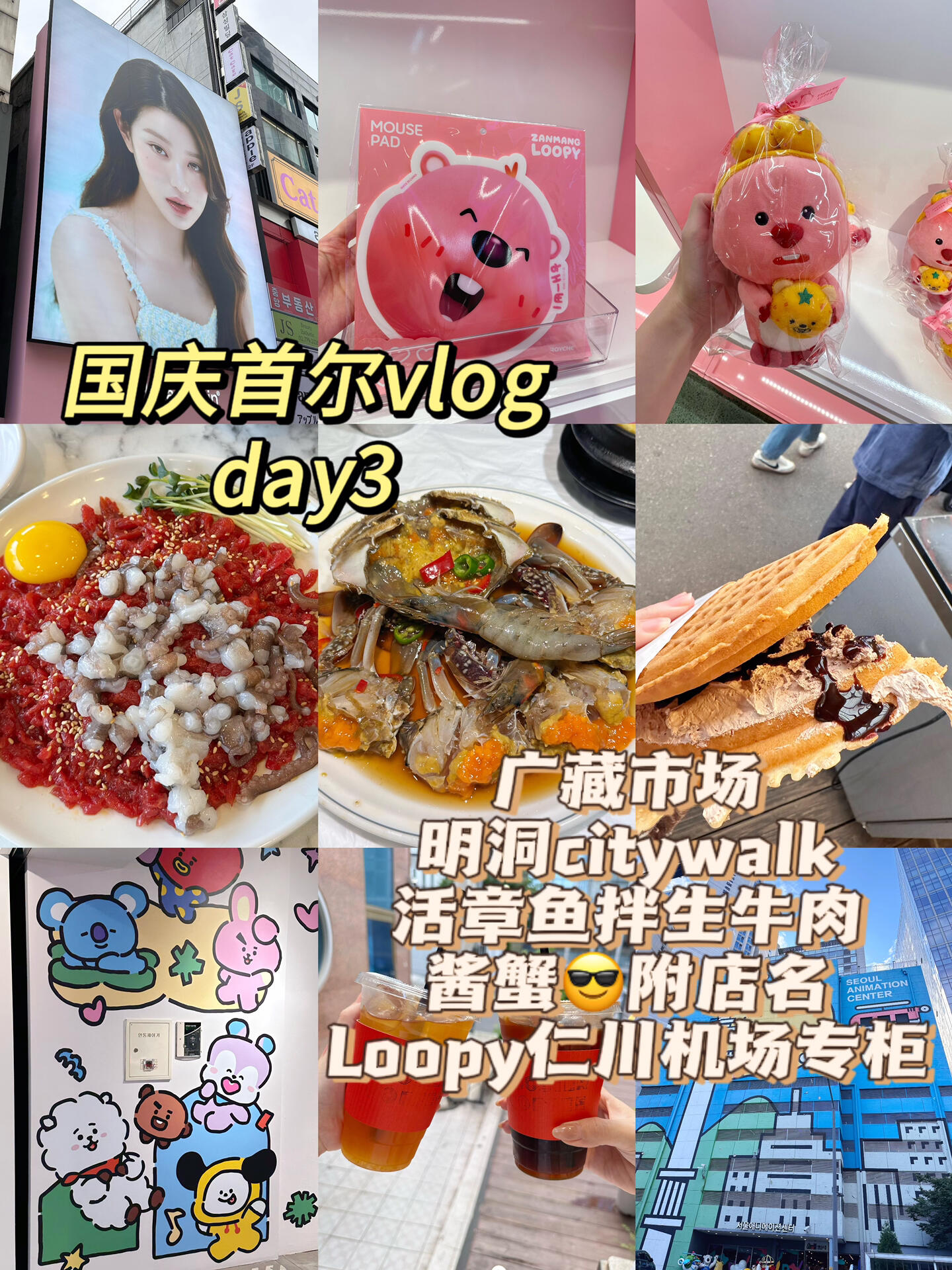 
                        國慶首爾旅行全記錄vlog攻略day3廣藏市場明洞citywalk活章魚拌生牛肉醬蟹??附店名Loopy仁川機場專柜#loopy #loopy周邊 #十一旅行日記 #明洞美食 #明洞探店 #明洞 #活章魚料理 #韓國活章魚 #韓國生拌牛肉 #廣藏市場 #kakao #首爾citywalk #Vlog我的一天 #旅行Vlog #旅行攻略 #我的日常Vlog #記錄生活 #首爾生活 #吃貨在首爾 #首爾旅行 #首爾美食 #首爾探店
