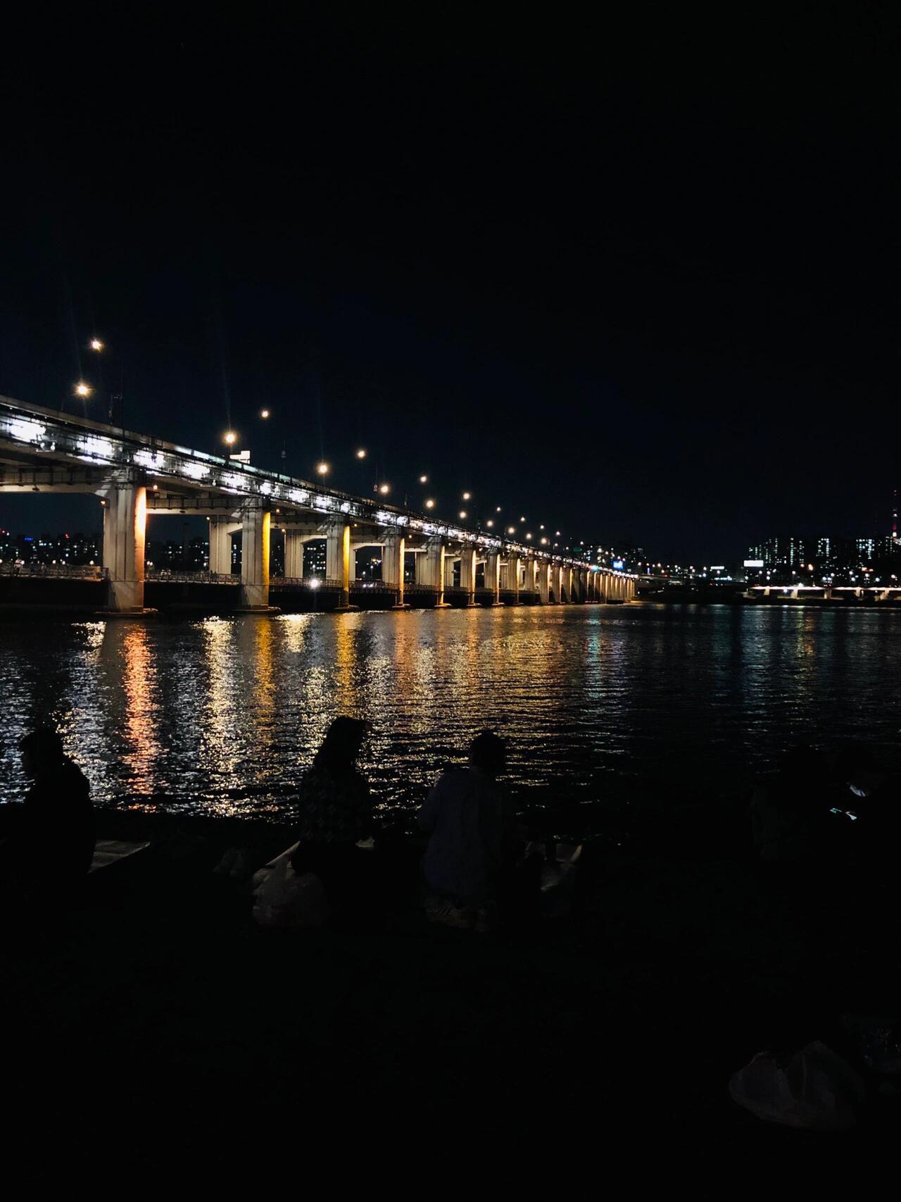 
                        韓國夜景—盤浦大橋彩虹瀑布??直接搜索盤浦大橋就可以啦！吹吹晚風，看看噴泉，聊聊天，氛圍超棒的！#留學韓國 #韓國夜景 #韓國夜生活 #韓國旅游 #去韓國留學 #韓國日常 #韓國街夜景 #盤浦大橋 #瀑布 #噴泉 #漢江 #首爾漢江 #漢江公園 #漢江 #韓國烤肉野餐 #韓國周末好去處