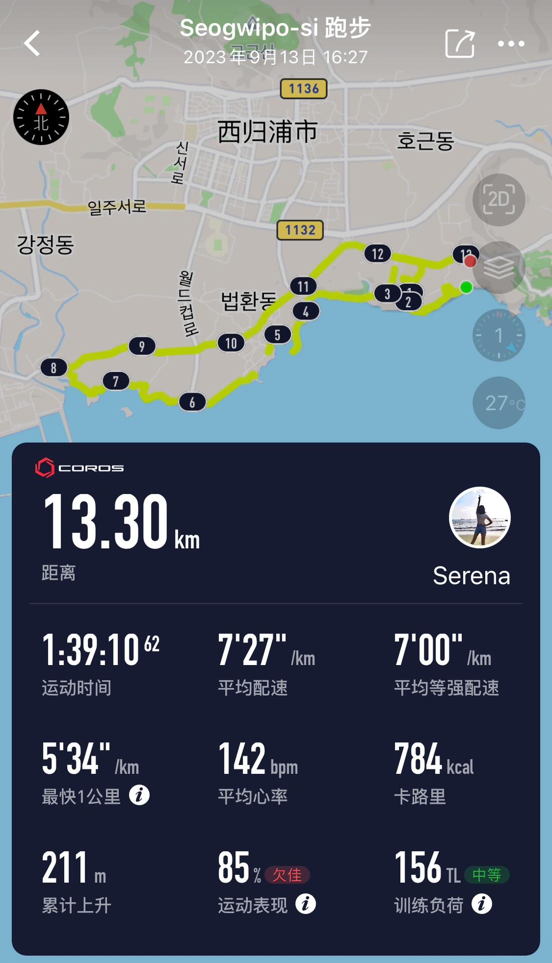 
                        來濟州島跑步啦，哦，是西歸浦！昨天從浦東飛了一個小時就到濟州了??，下了飛機，坐上約好的車??，到了酒店就收拾好一身，出去跑步啦???♀?。海邊景色很美??，各種路況都有，礁石、草地、礫石堆、土路，所以跑的十分有趣，我還在礁石那塊掛了彩??。要說不足，就是有些道路沒修好，有點不連續，影響了一些體驗。#越野#越野跑#韓國#濟州#跑步#西歸浦